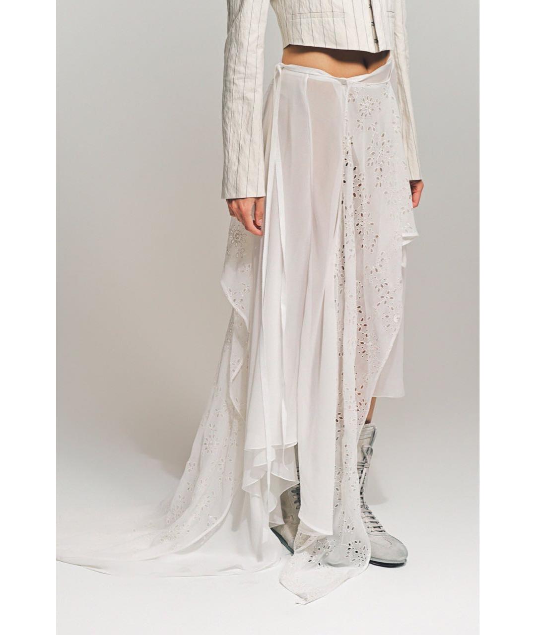 ANN DEMEULEMEESTER Белая шелковая юбка миди, фото 2