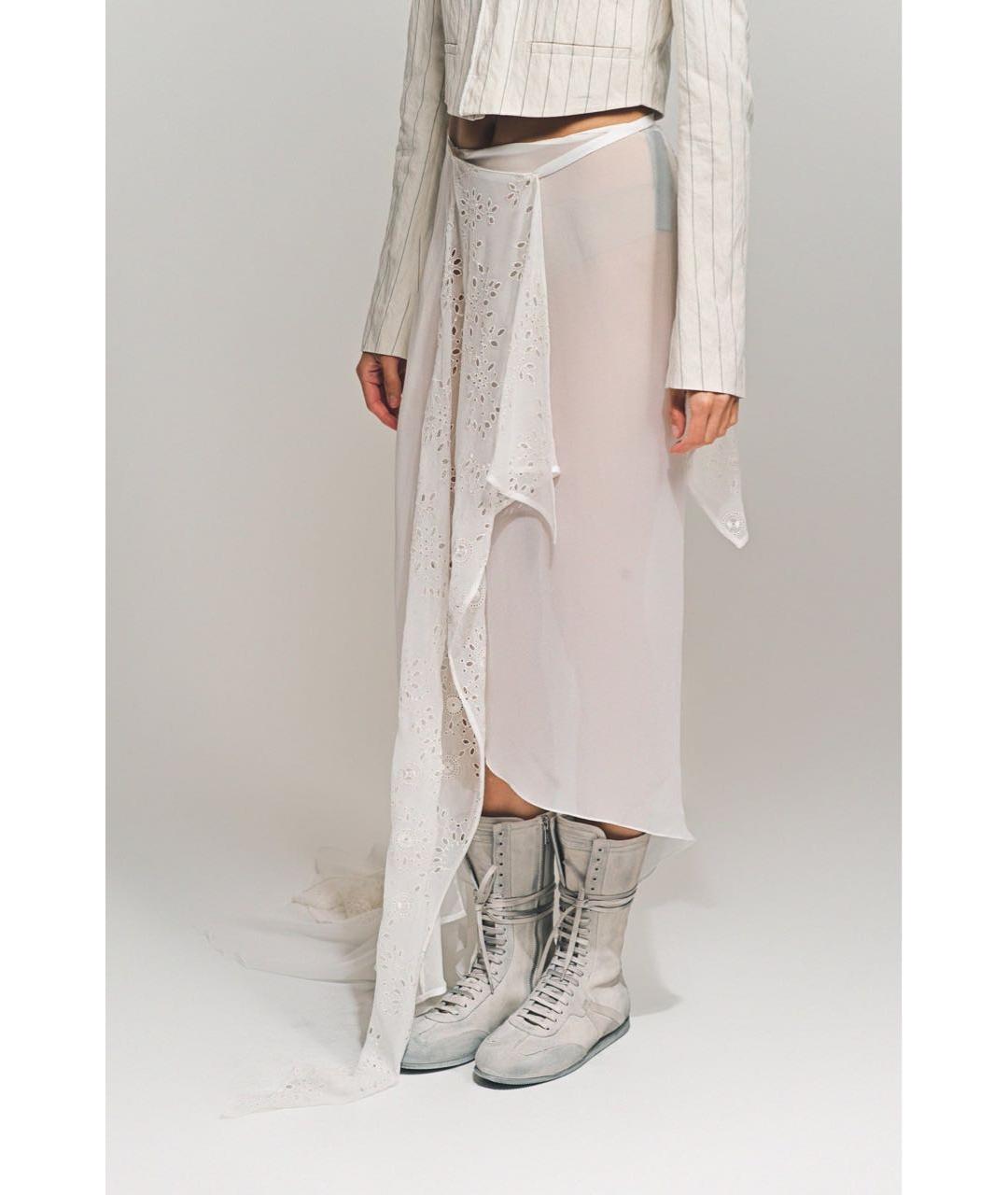 ANN DEMEULEMEESTER Белая шелковая юбка миди, фото 4