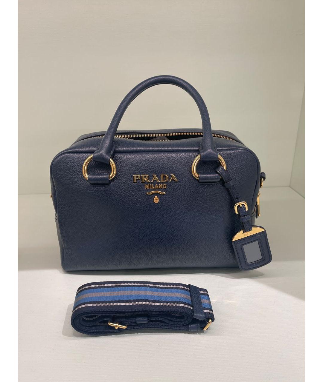PRADA Синяя кожаная сумка с короткими ручками, фото 3