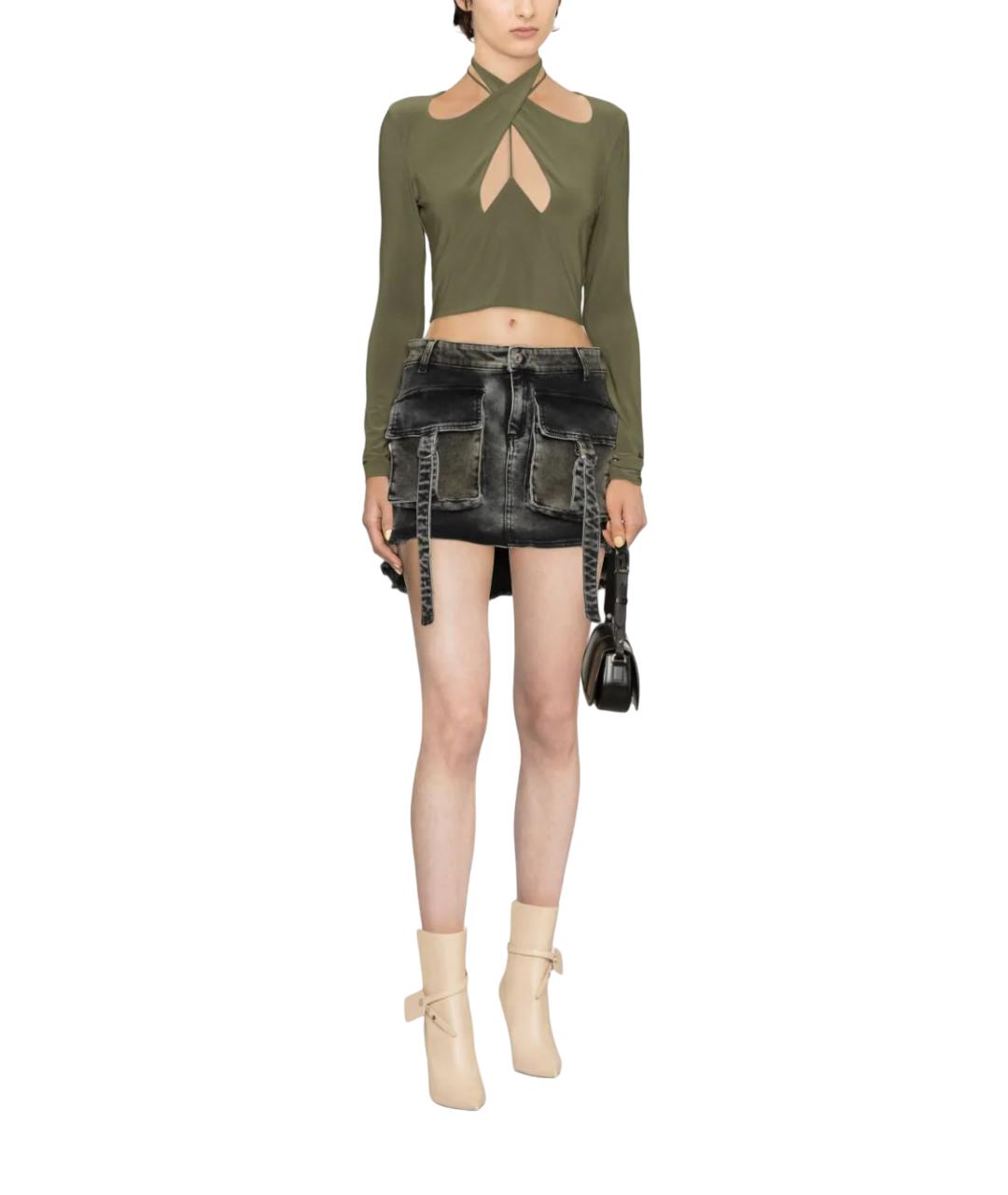 BLUMARINE Хаки хлопковая юбка мини, фото 3