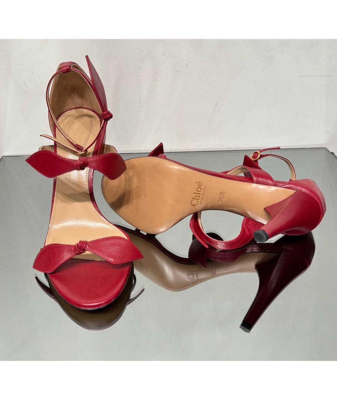 CHLOE Бордовые кожаные босоножки, фото 7