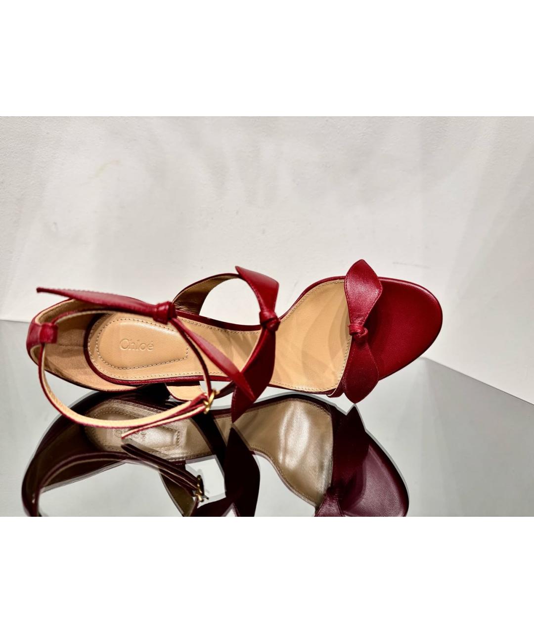 CHLOE Бордовые кожаные босоножки, фото 6