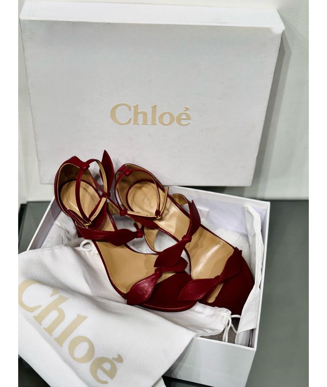 CHLOE Бордовые кожаные босоножки, фото 8