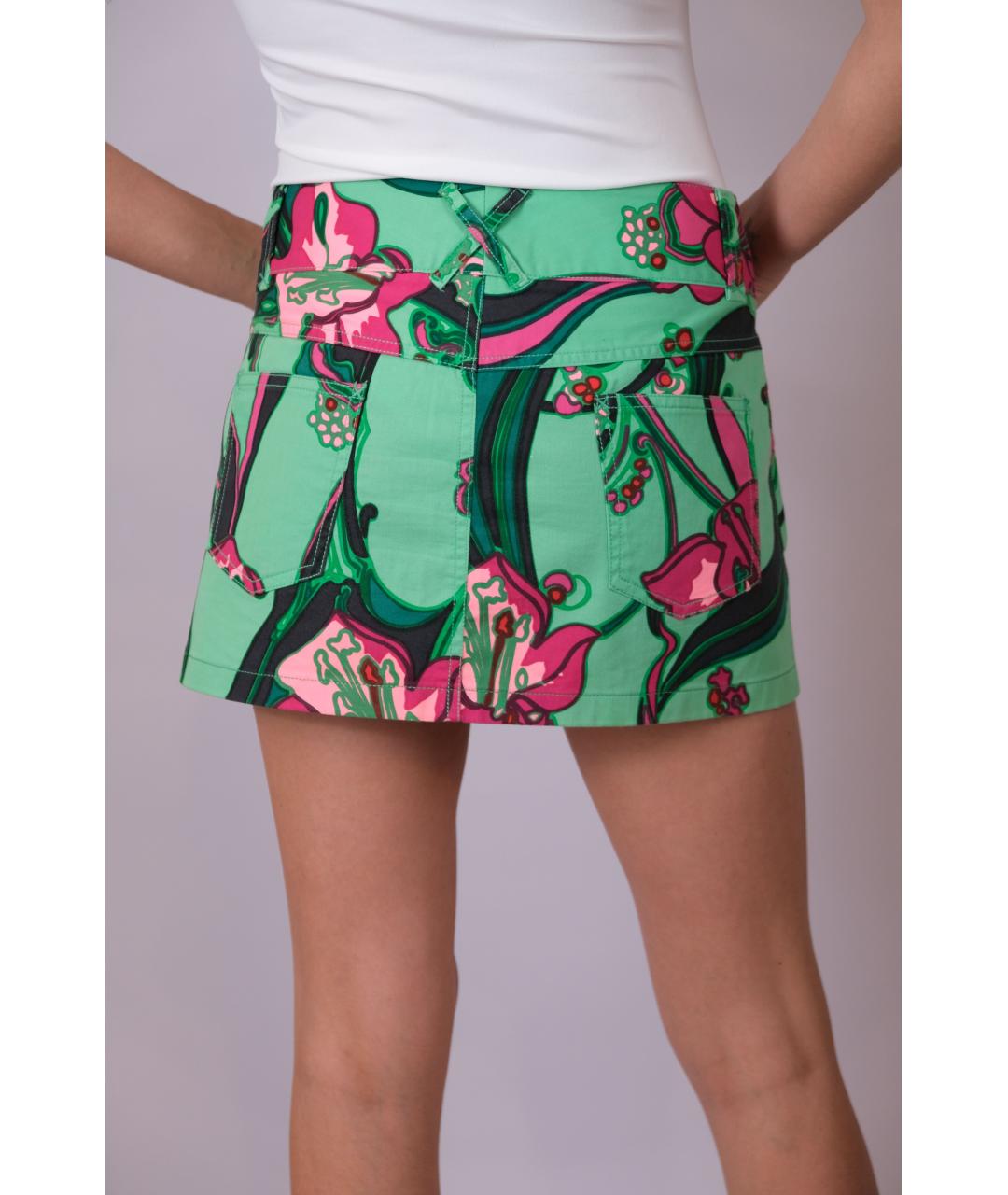 DOLCE&GABBANA Зеленая хлопко-эластановая юбка мини, фото 2