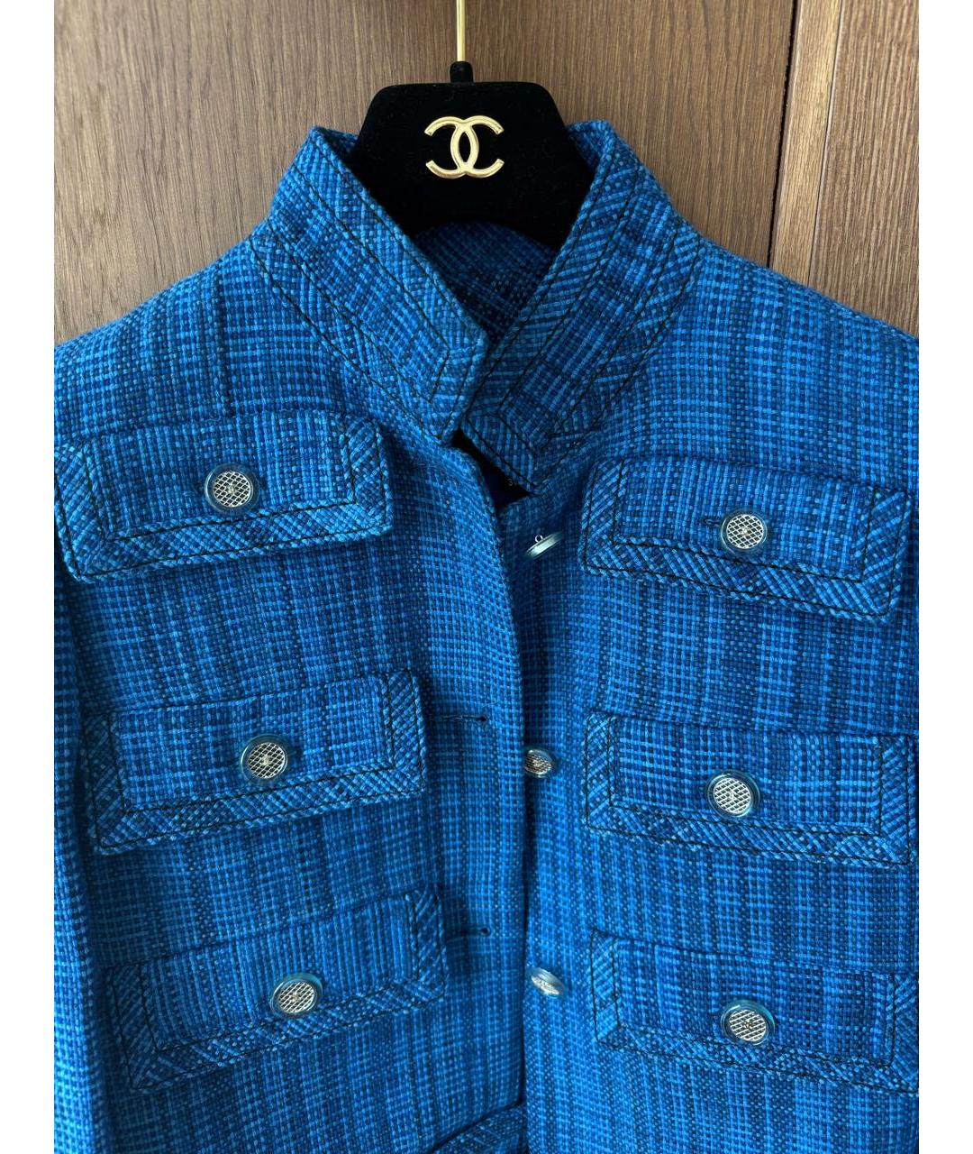 CHANEL Синий хлопковый жакет/пиджак, фото 3