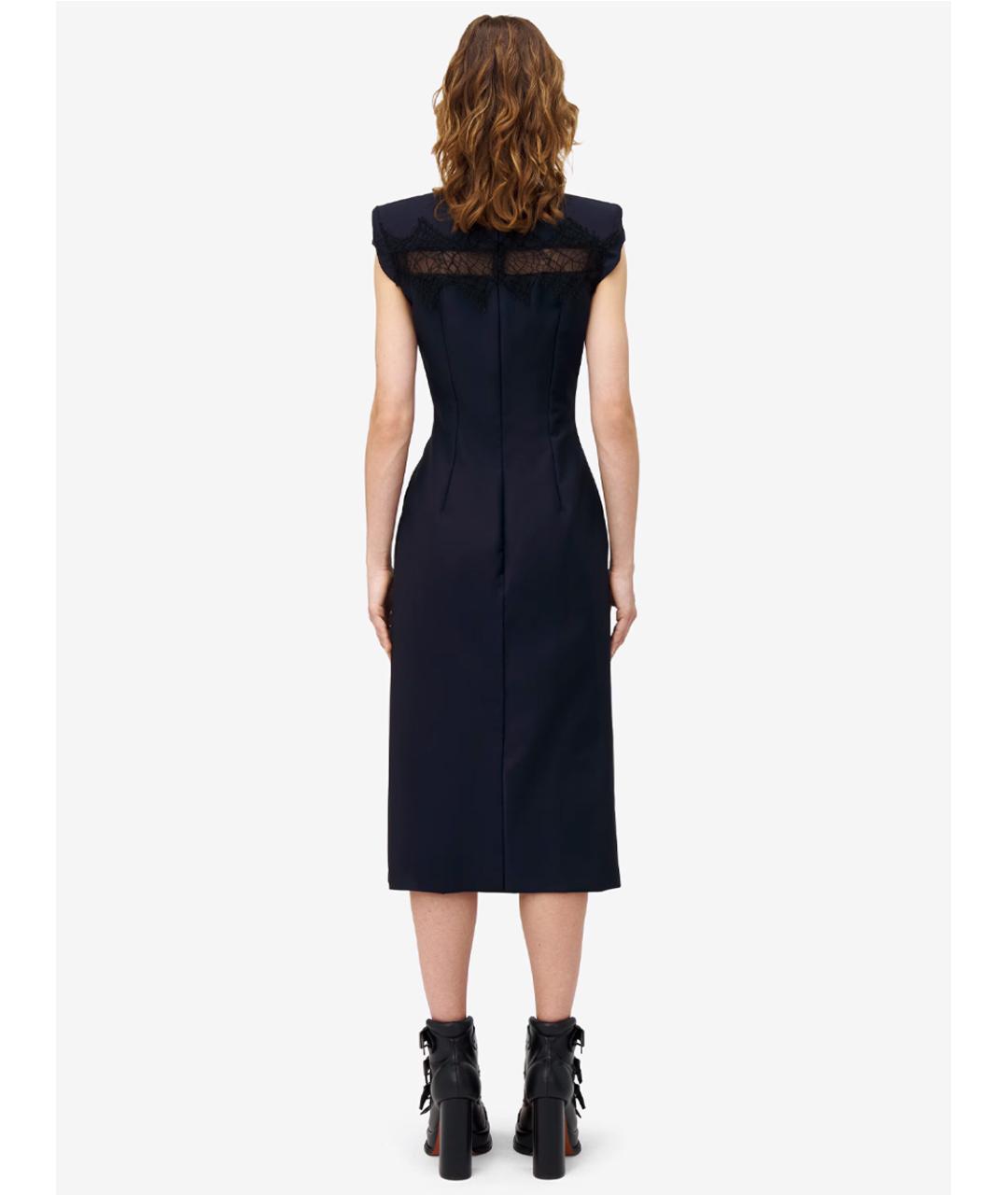 ALEXANDER MCQUEEN Синее шерстяное повседневное платье, фото 3