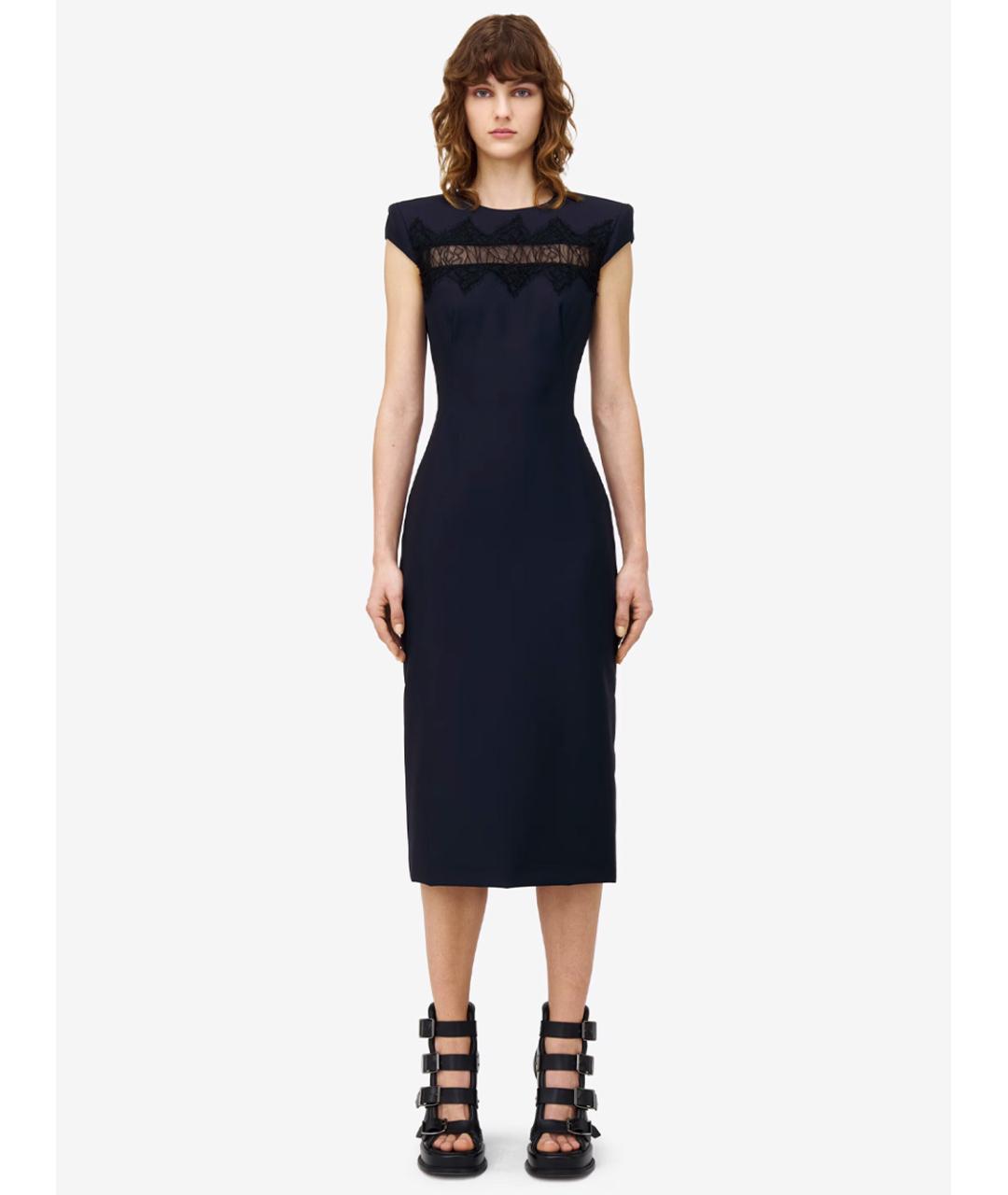 ALEXANDER MCQUEEN Синее шерстяное повседневное платье, фото 2