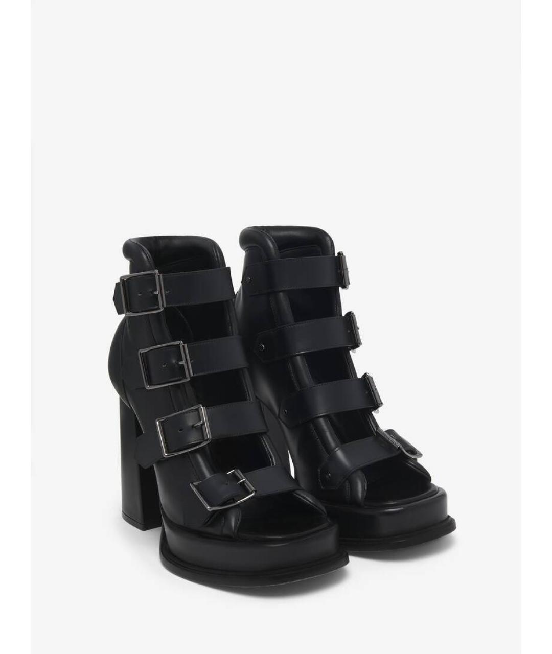 ALEXANDER MCQUEEN Черные кожаные босоножки, фото 3