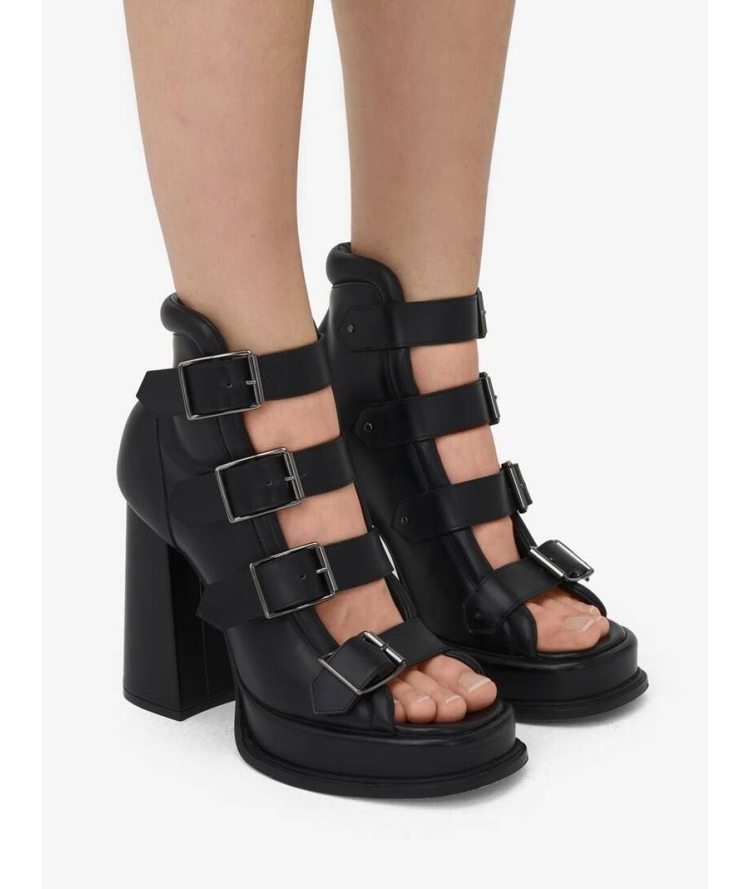 ALEXANDER MCQUEEN Черные кожаные босоножки, фото 2