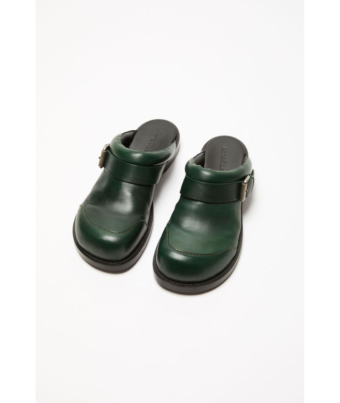 ACNE STUDIOS Зеленые кожаные сабо, фото 3