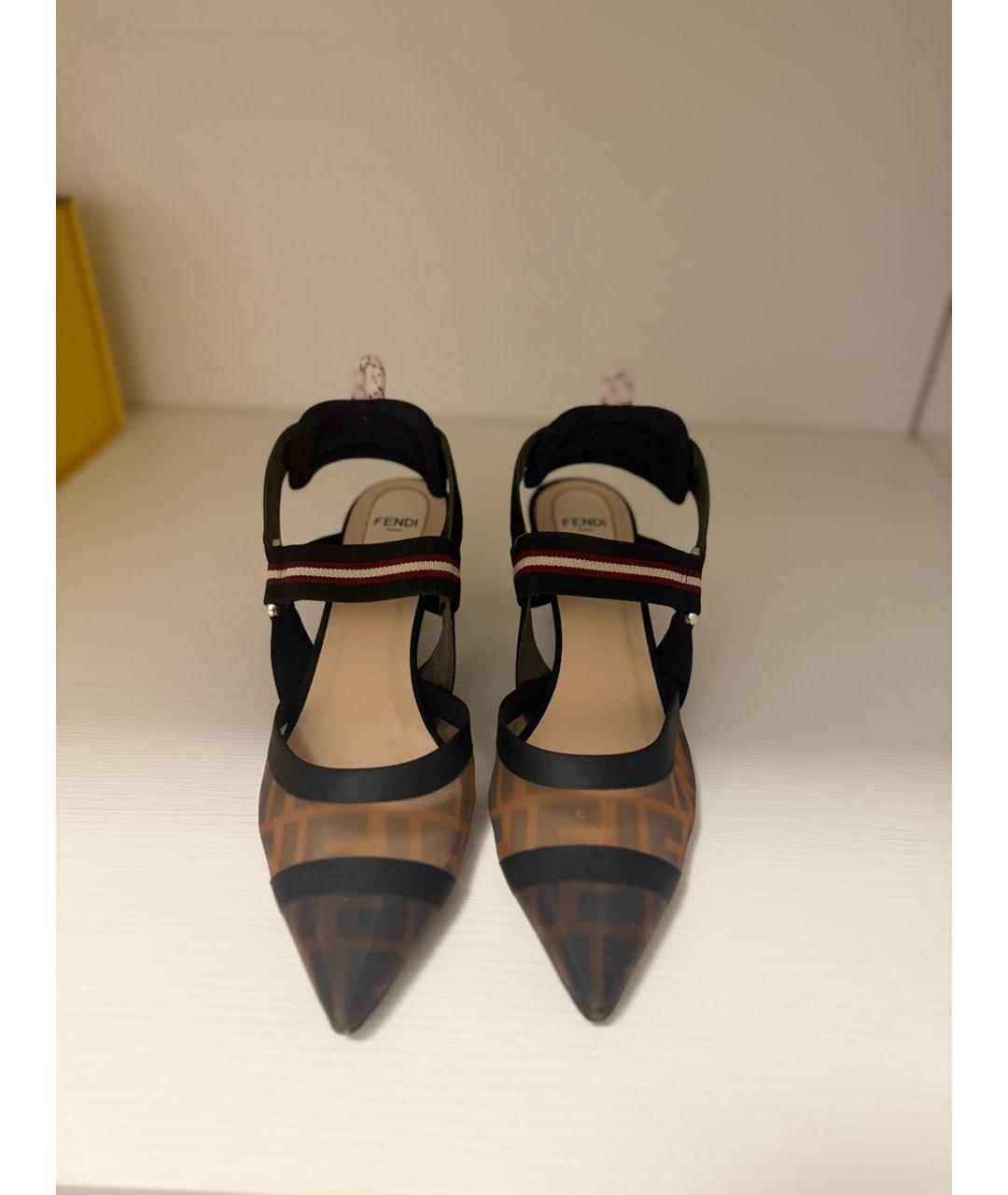 FENDI Черные текстильные лодочки на низком каблуке, фото 3