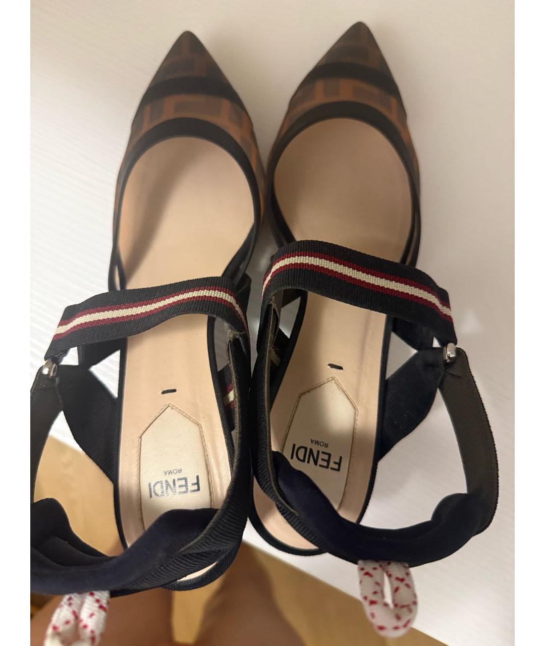 FENDI Черные текстильные лодочки на низком каблуке, фото 5