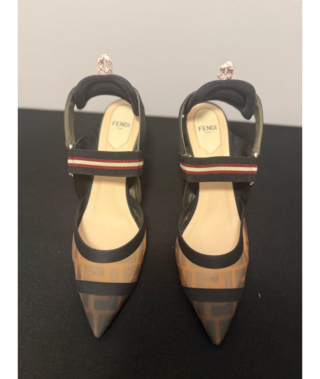 FENDI Черные текстильные лодочки на низком каблуке, фото 7