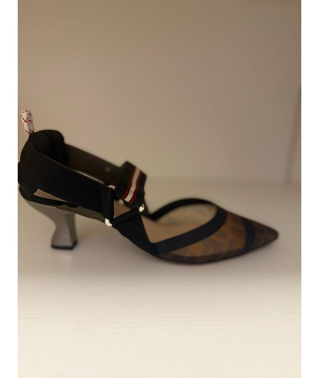 FENDI Черные текстильные лодочки на низком каблуке, фото 2