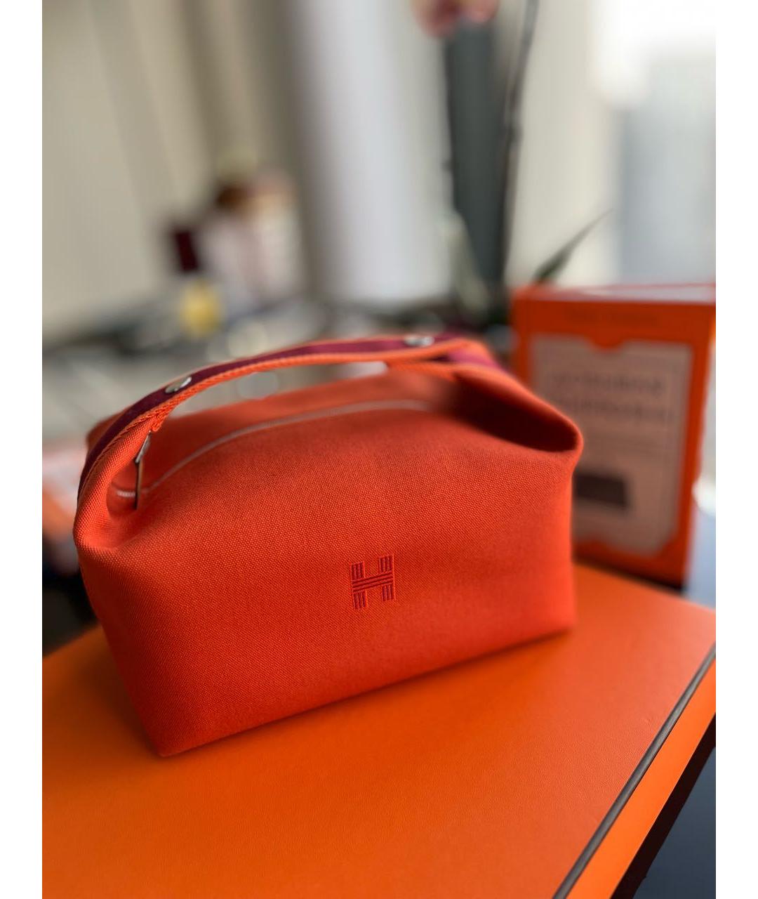 HERMES Оранжевая хлопковая косметичка, фото 9