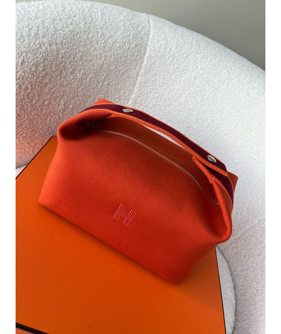 HERMES Оранжевая хлопковая косметичка, фото 6