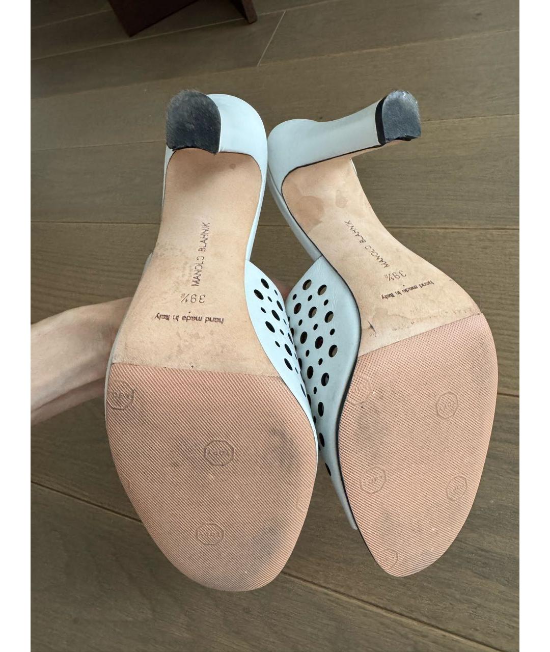 MANOLO BLAHNIK Белые кожаные мюли, фото 4