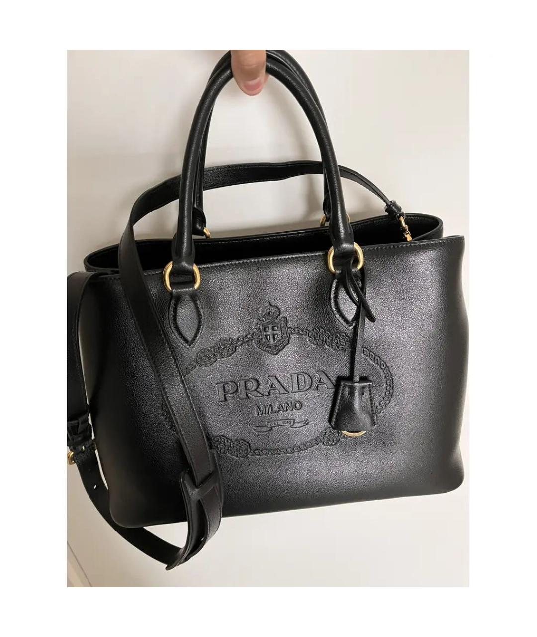 PRADA Черная кожаная сумка тоут, фото 3