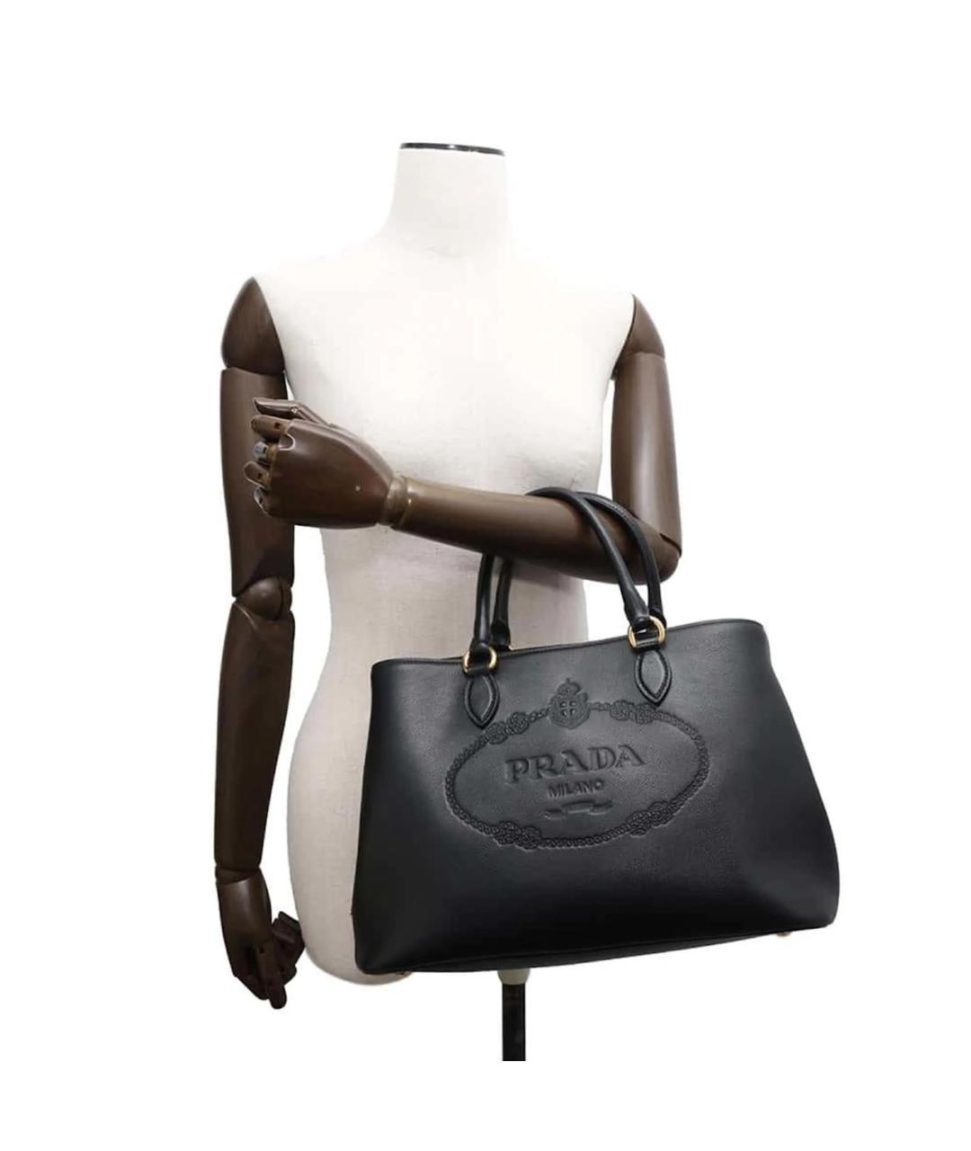 PRADA Черная кожаная сумка тоут, фото 4