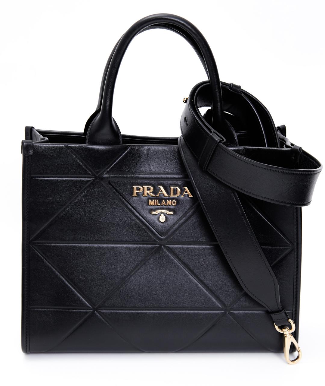 PRADA Черная кожаная сумка тоут, фото 7