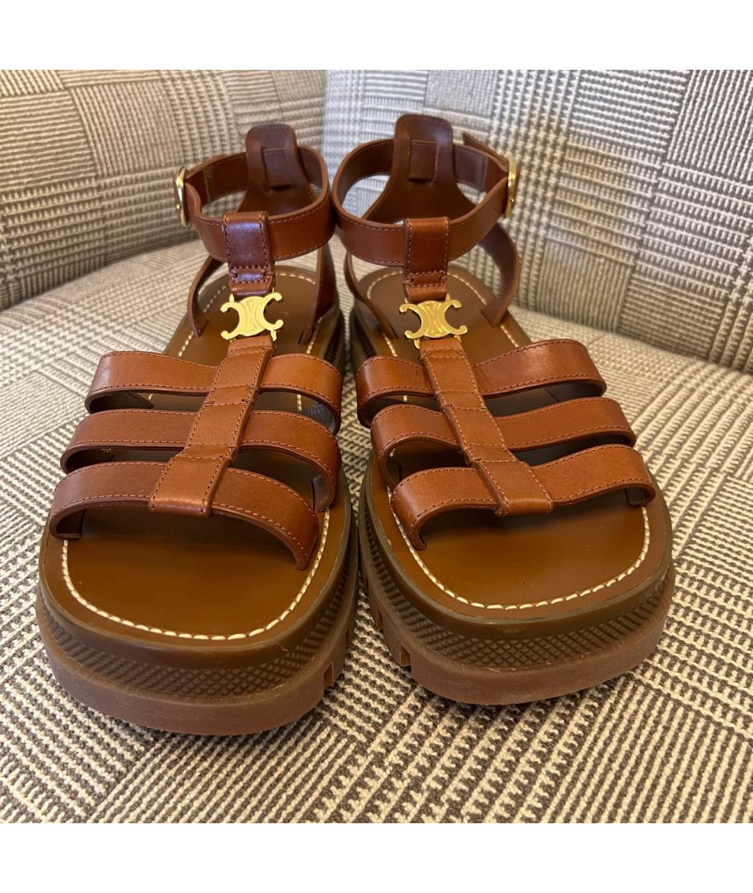 CELINE Коричневые кожаные сандалии, фото 2