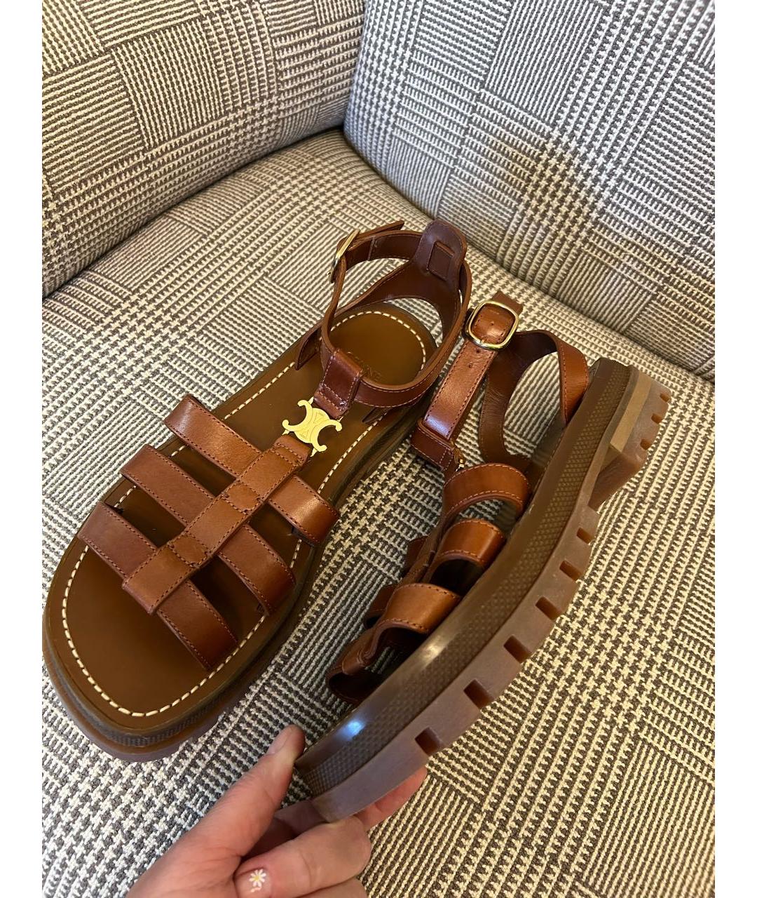 CELINE Коричневые кожаные сандалии, фото 6