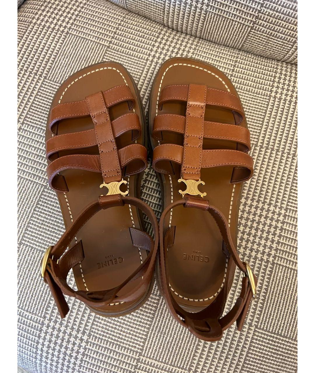 CELINE Коричневые кожаные сандалии, фото 3
