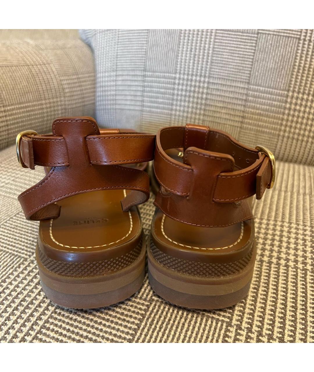 CELINE Коричневые кожаные сандалии, фото 4