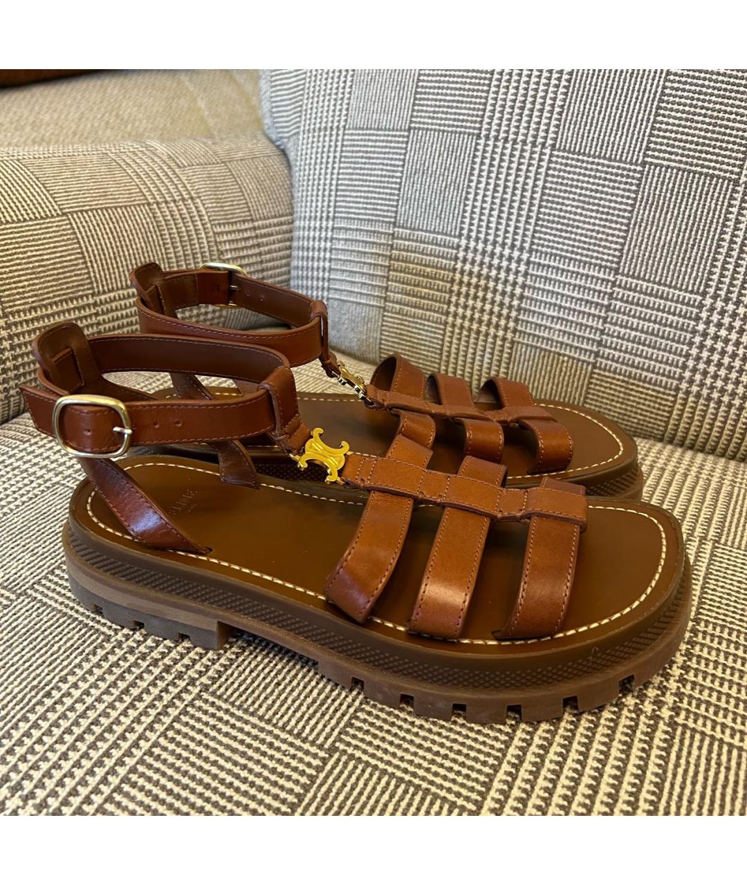 CELINE Коричневые кожаные сандалии, фото 9