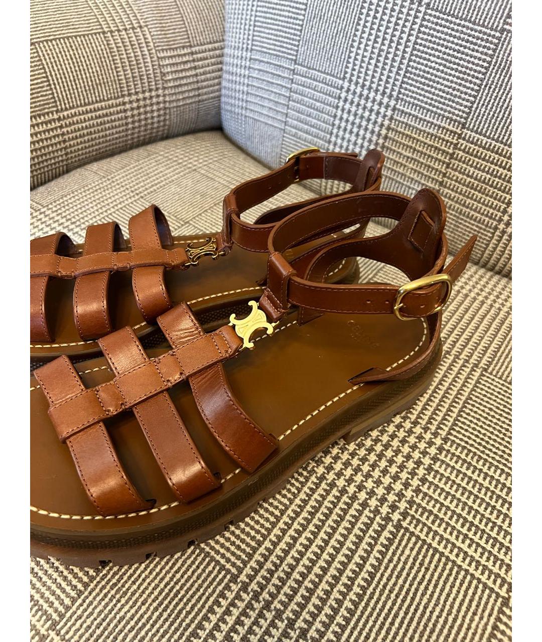 CELINE Коричневые кожаные сандалии, фото 7