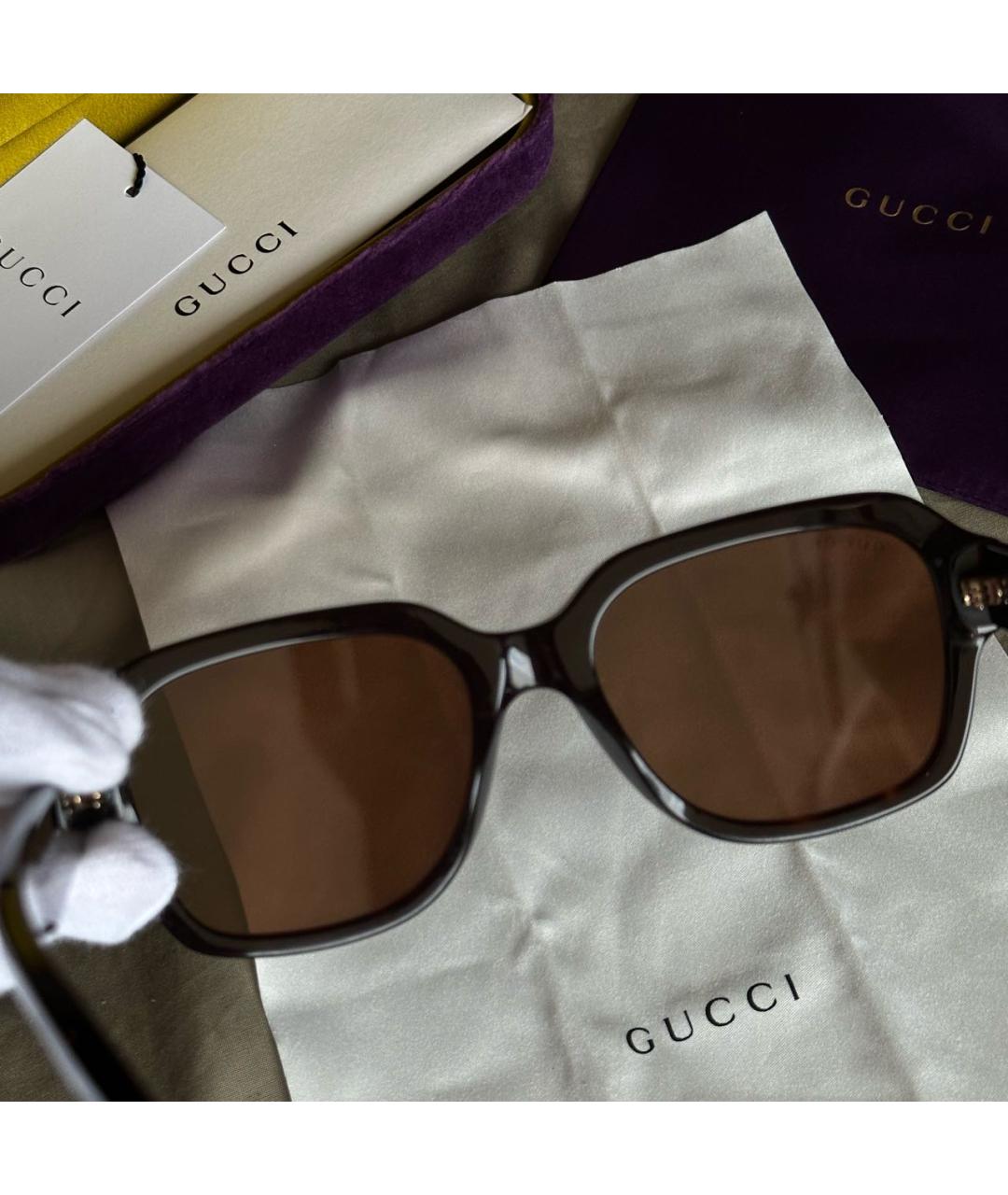 GUCCI Коричневые пластиковые солнцезащитные очки, фото 4