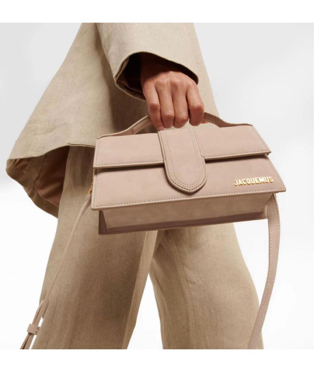 JACQUEMUS Бежевая замшевая сумка через плечо, фото 5