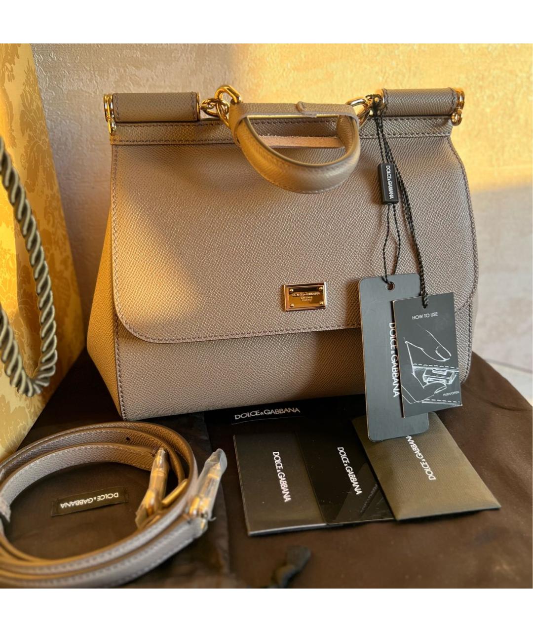 DOLCE&GABBANA Серая кожаная сумка через плечо, фото 3