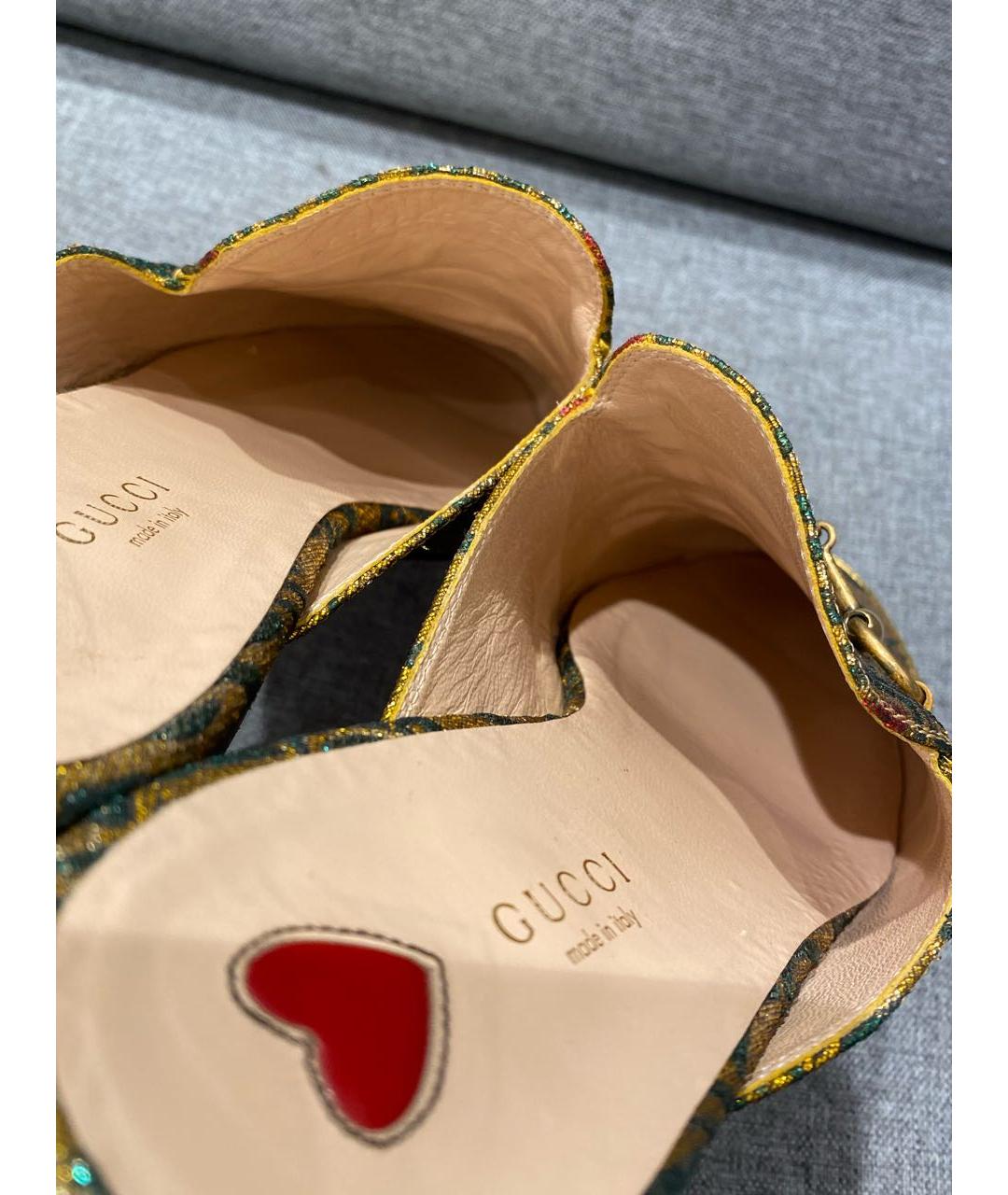 GUCCI Золотые кожаные мюли, фото 7