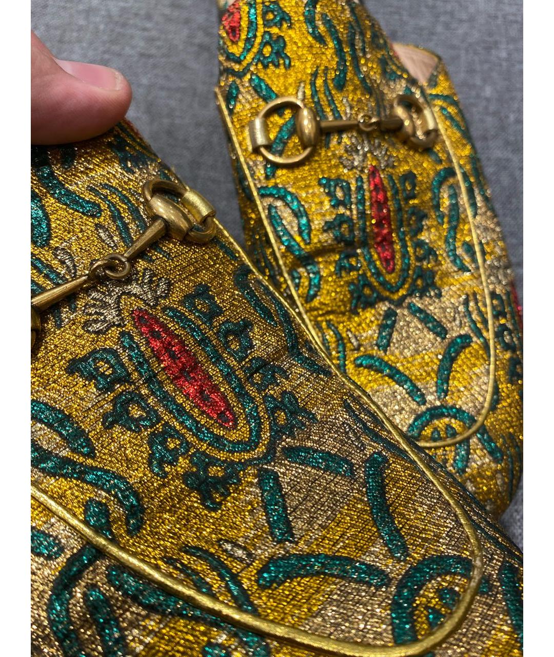 GUCCI Золотые кожаные мюли, фото 6