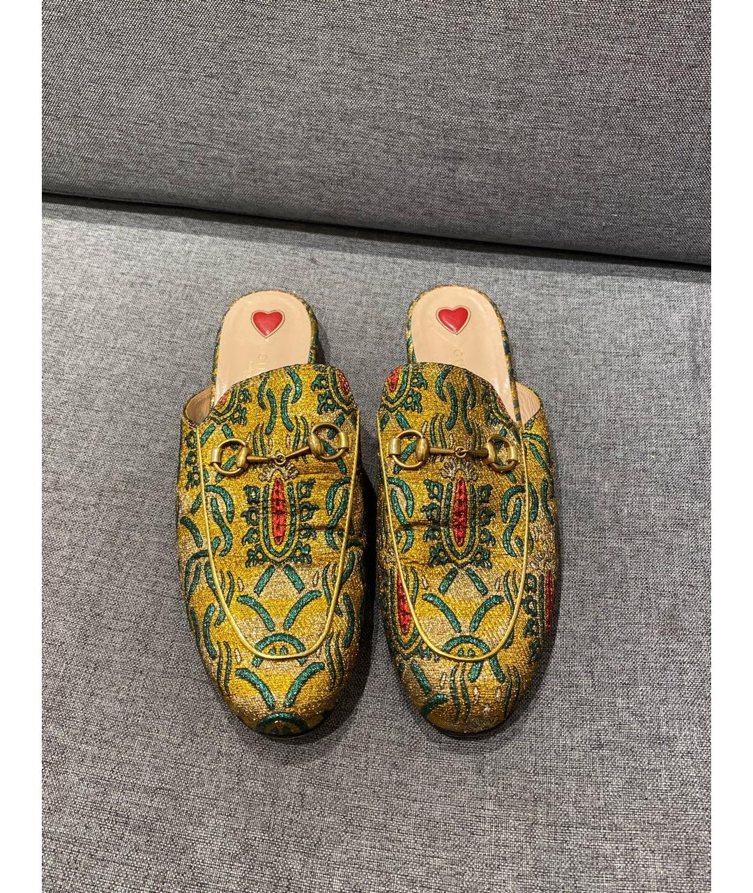GUCCI Золотые кожаные мюли, фото 2