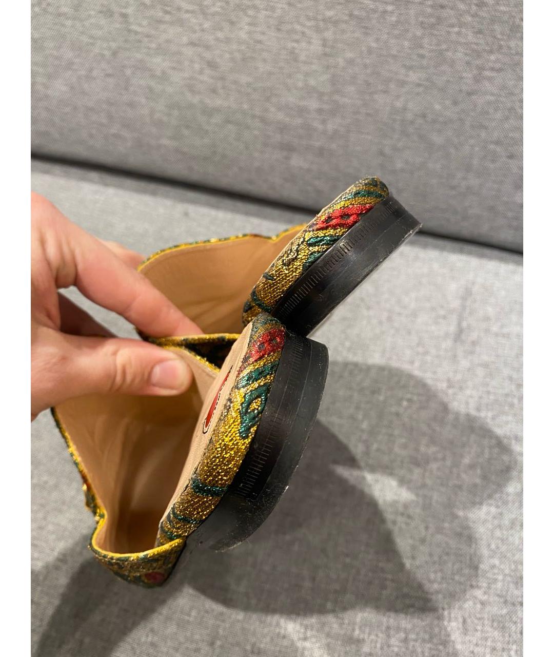 GUCCI Золотые кожаные мюли, фото 4