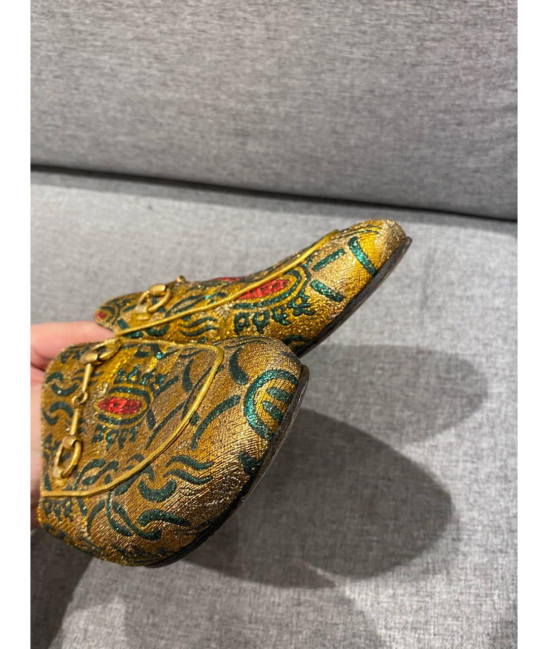 GUCCI Золотые кожаные мюли, фото 5