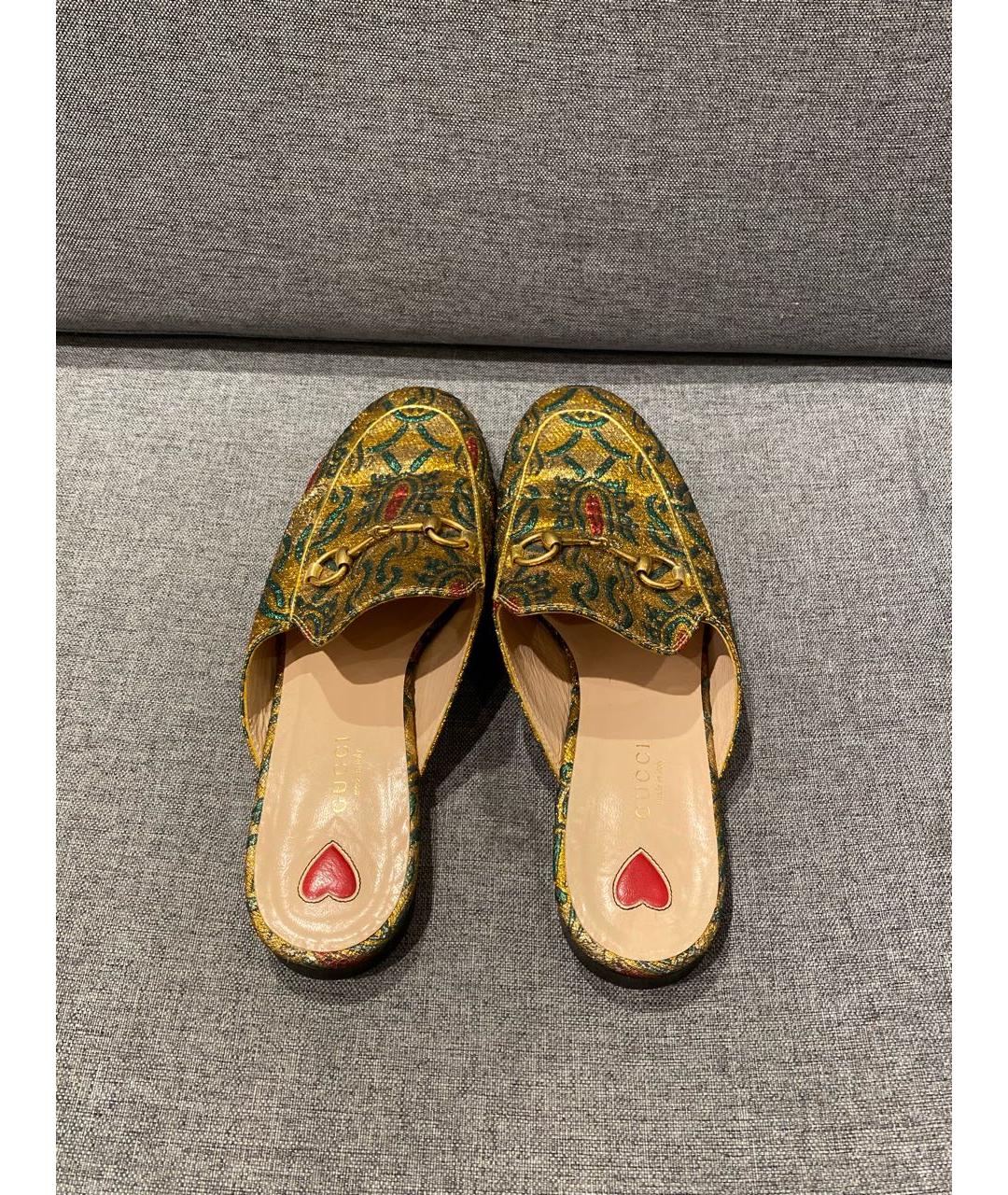GUCCI Золотые кожаные мюли, фото 3