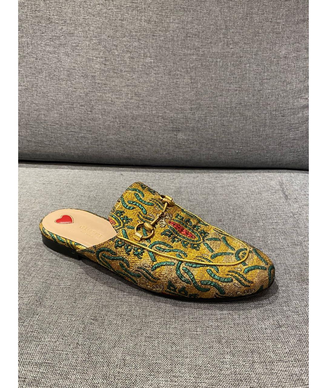 GUCCI Золотые кожаные мюли, фото 9
