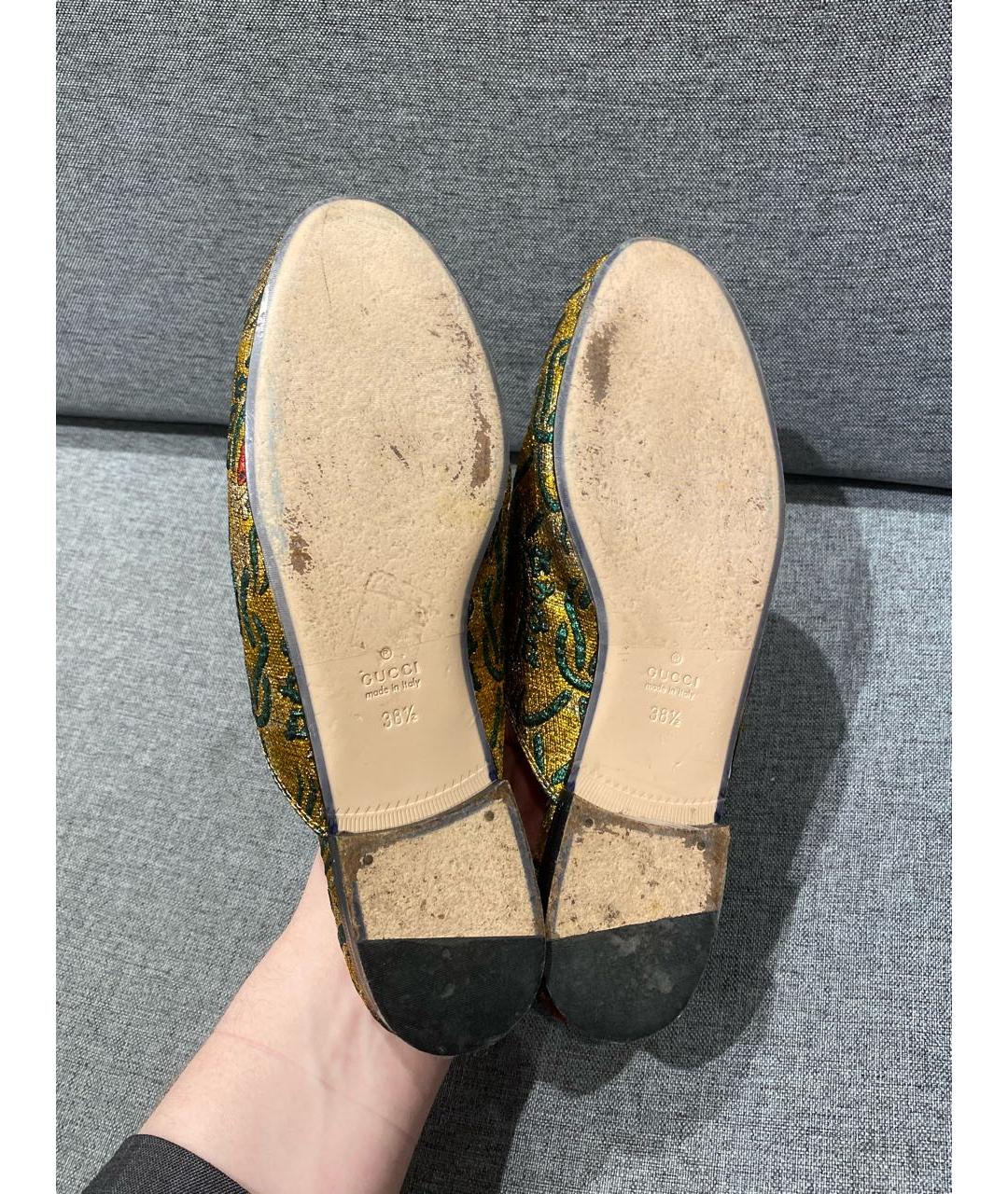 GUCCI Золотые кожаные мюли, фото 8