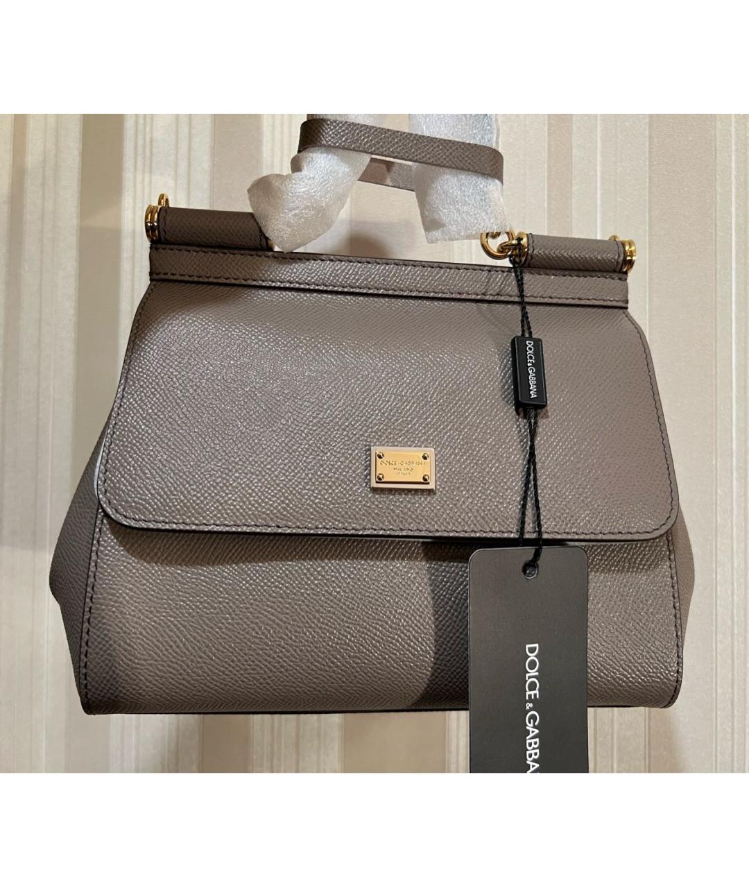 DOLCE&GABBANA Серая кожаная сумка с короткими ручками, фото 2