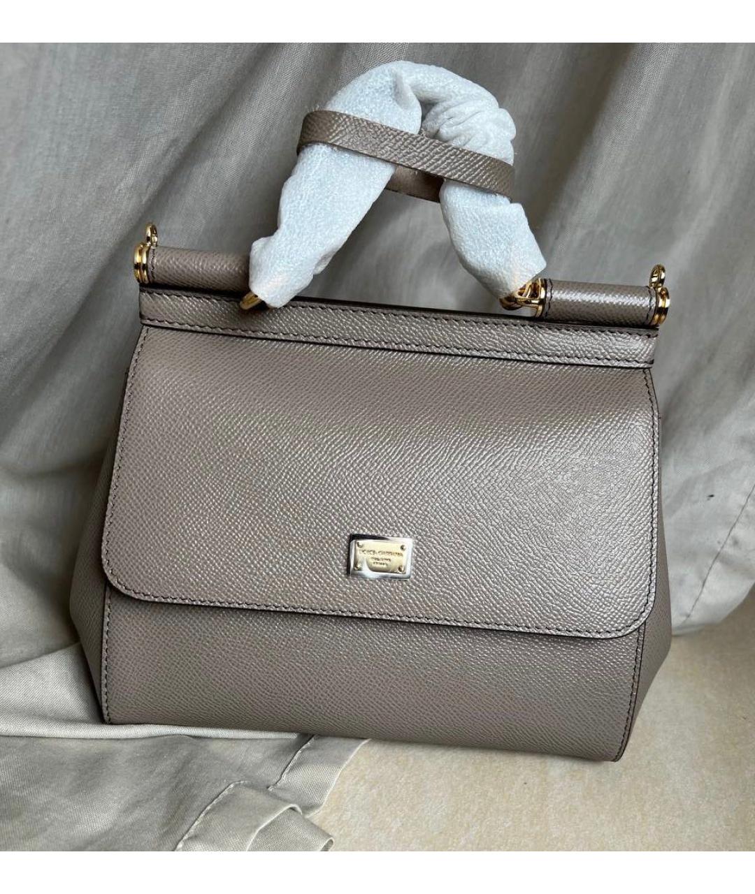 DOLCE&GABBANA Серая кожаная сумка с короткими ручками, фото 7