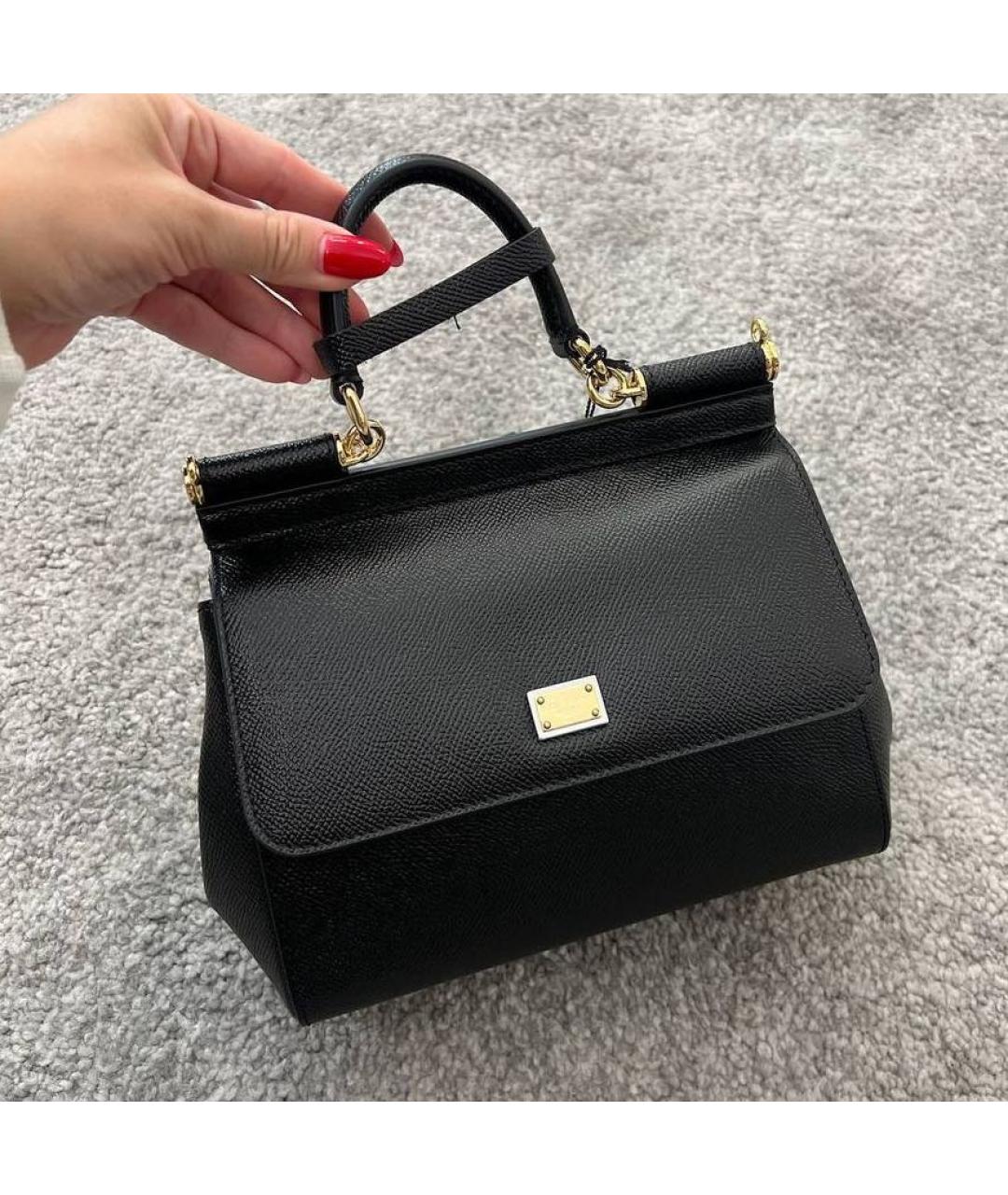 DOLCE&GABBANA Черная кожаная сумка с короткими ручками, фото 7