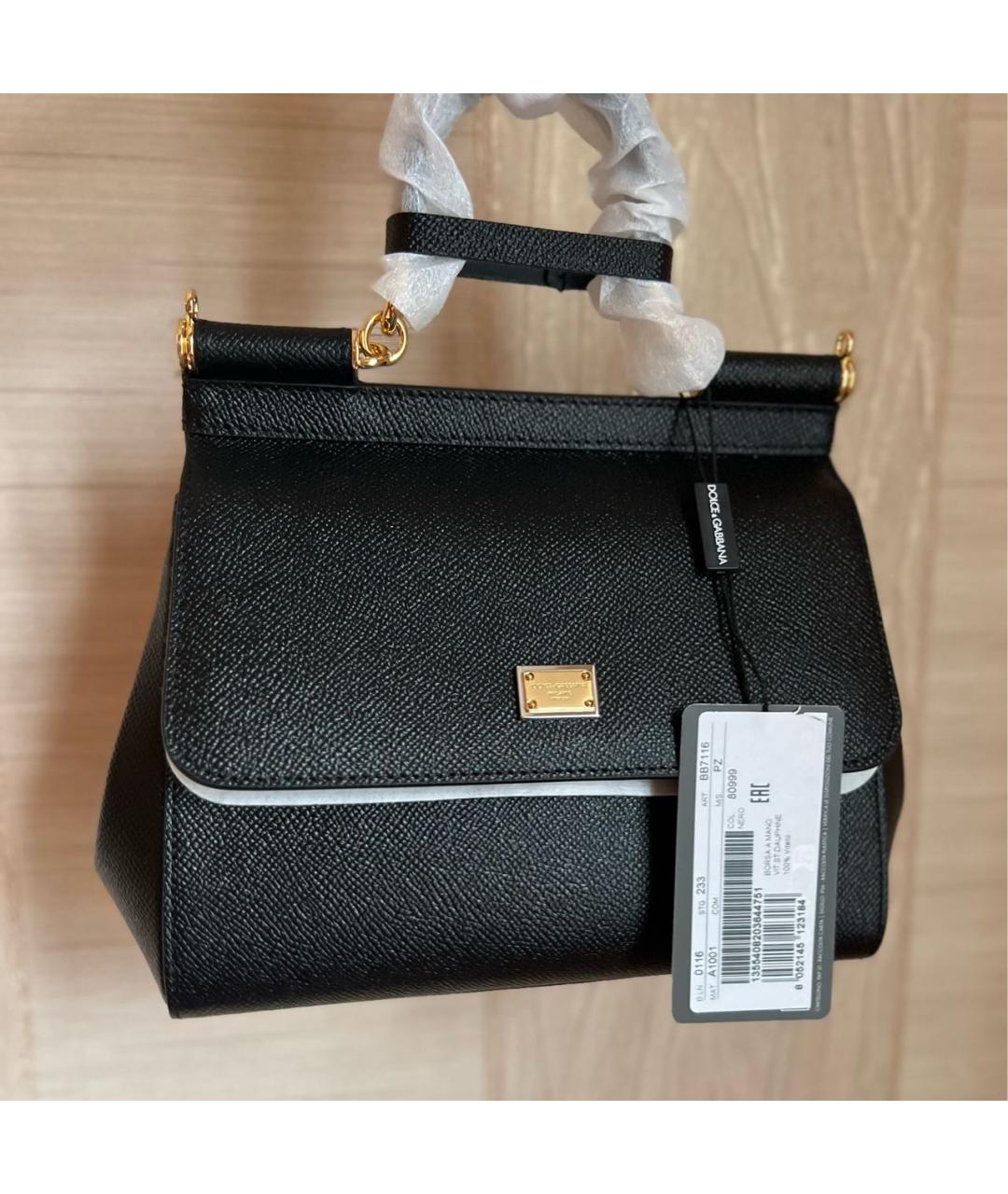 DOLCE&GABBANA Черная кожаная сумка с короткими ручками, фото 2