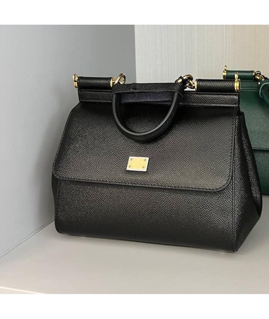 DOLCE&GABBANA Черная кожаная сумка с короткими ручками, фото 6