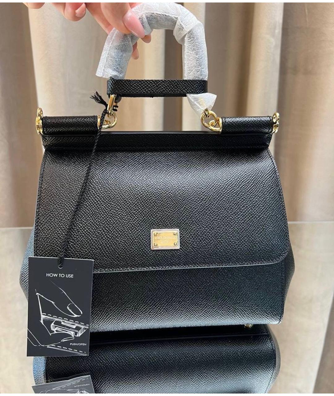 DOLCE&GABBANA Черная кожаная сумка с короткими ручками, фото 7