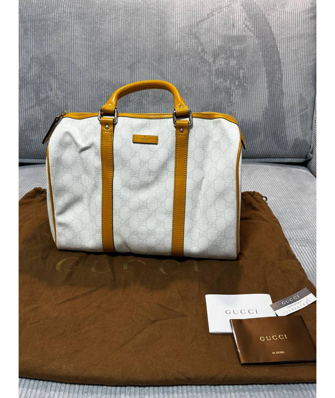 GUCCI Белая кожаная сумка с короткими ручками, фото 2