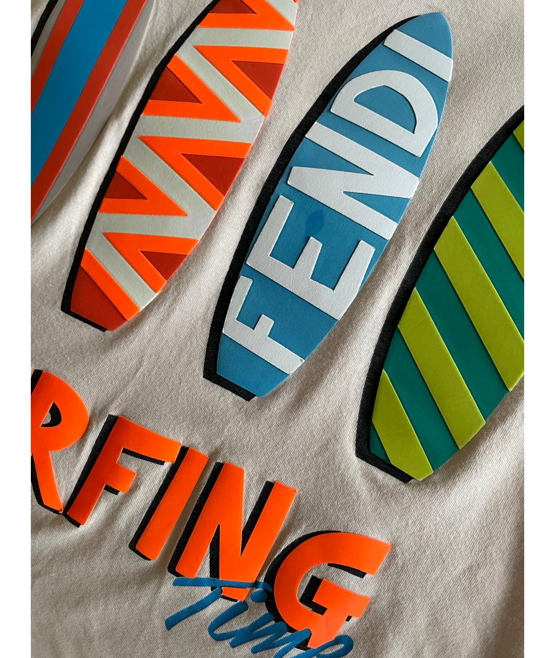 FENDI Бежевая хлопковая детская футболка, фото 4
