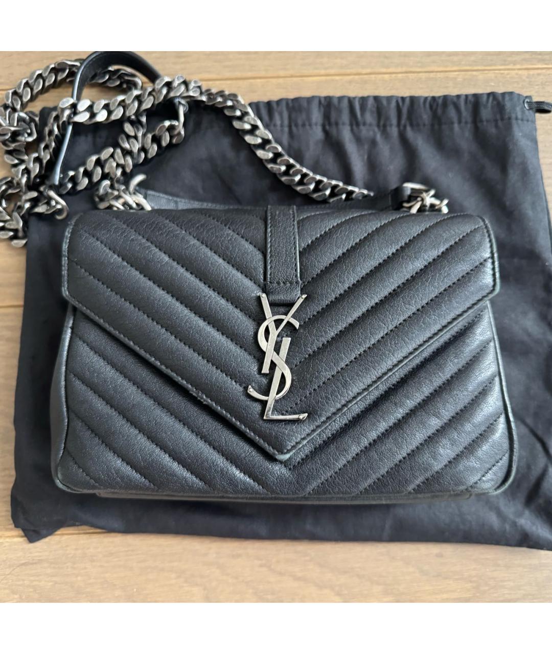 SAINT LAURENT Черная кожаная сумка с короткими ручками, фото 9